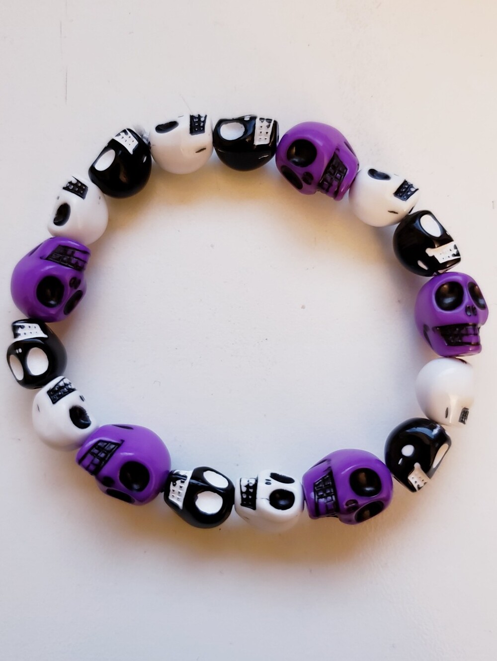 Handmade Purple Black White Skull kandi bracelet
